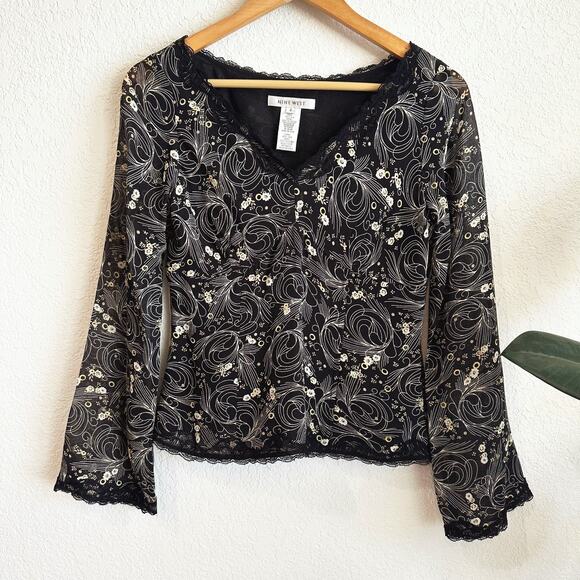 VTG Y2K Nine West Babydoll 100% Silk Top Size 2 Long Sleeve Fairy Grunge Whimsy - Picture 1 of 6